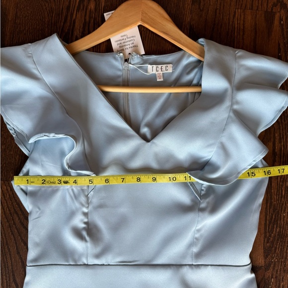 TCEC Light Blue Mini Dress Ruffle Accent Size M Short Sleeves V Neck - Picture 11 of 13